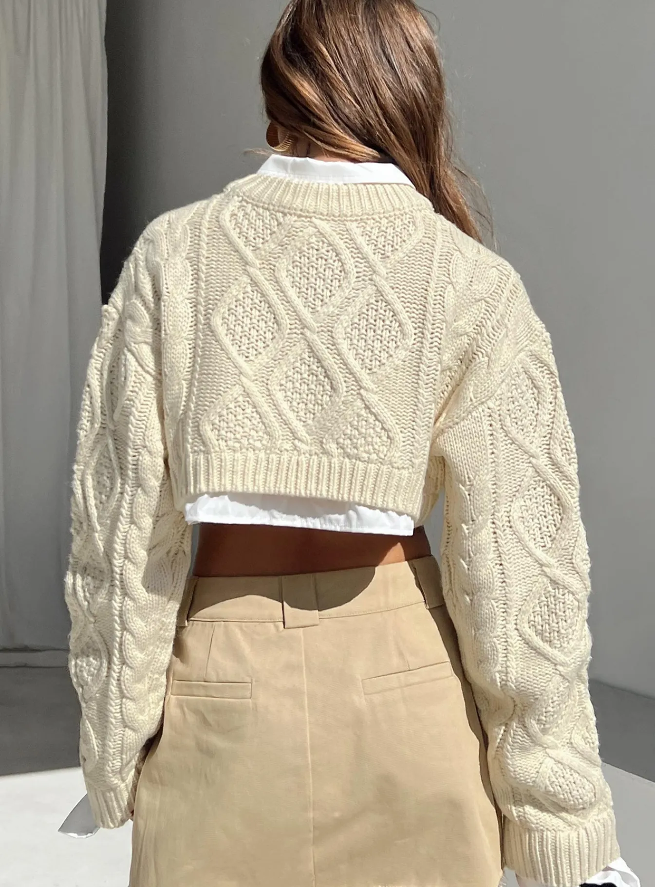 Princess Polly Sonny Cropped Sweater Cream Hot