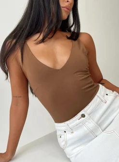 Princess Polly Sosie Bodysuit  Brown Cheap