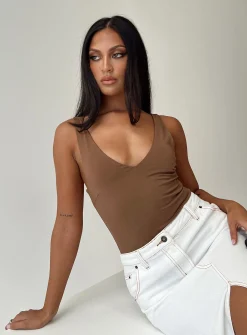 Princess Polly Sosie Bodysuit  Brown Cheap