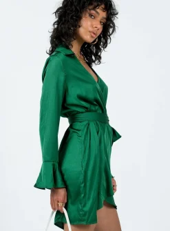 Princess Polly Spiers Wrap Mini Dress  Green Hot