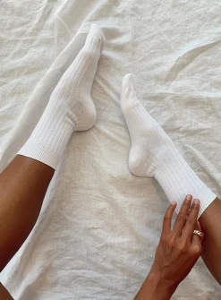 Princess Polly Sports Crew Ribbed Sock   White Clearance