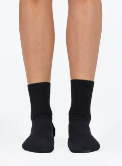 Princess Polly Sports Crew Ribbed Socks  Black Hot