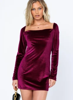 Princess Polly Star Power Velvet Mini Dress Burgundy Sale