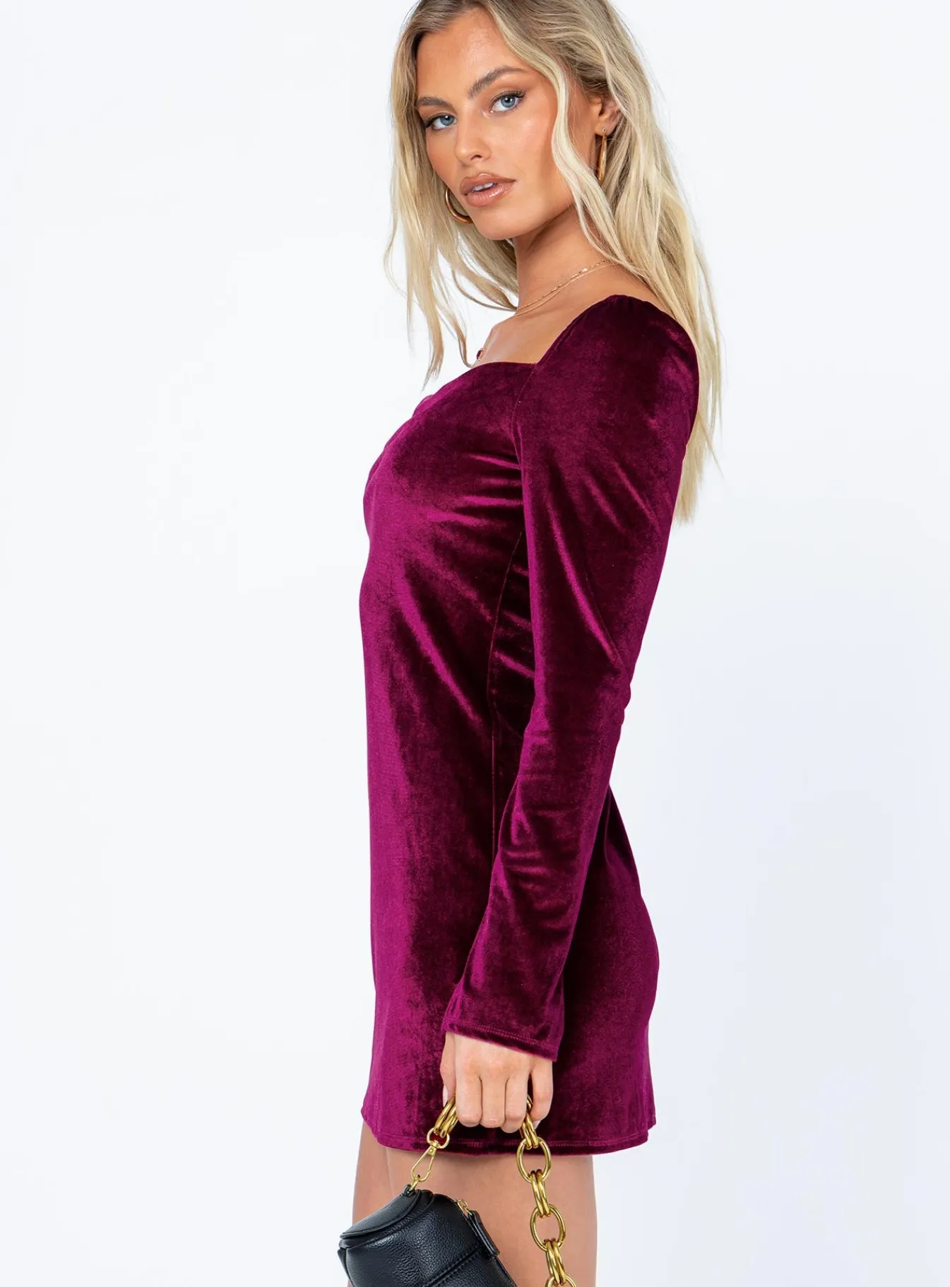 Princess Polly Star Power Velvet Mini Dress Burgundy Sale