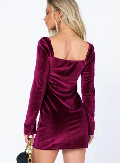 Princess Polly Star Power Velvet Mini Dress Burgundy Sale