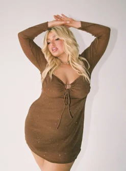 Princess Polly Stassie Mini Dresscurve   Brown Flash Sale