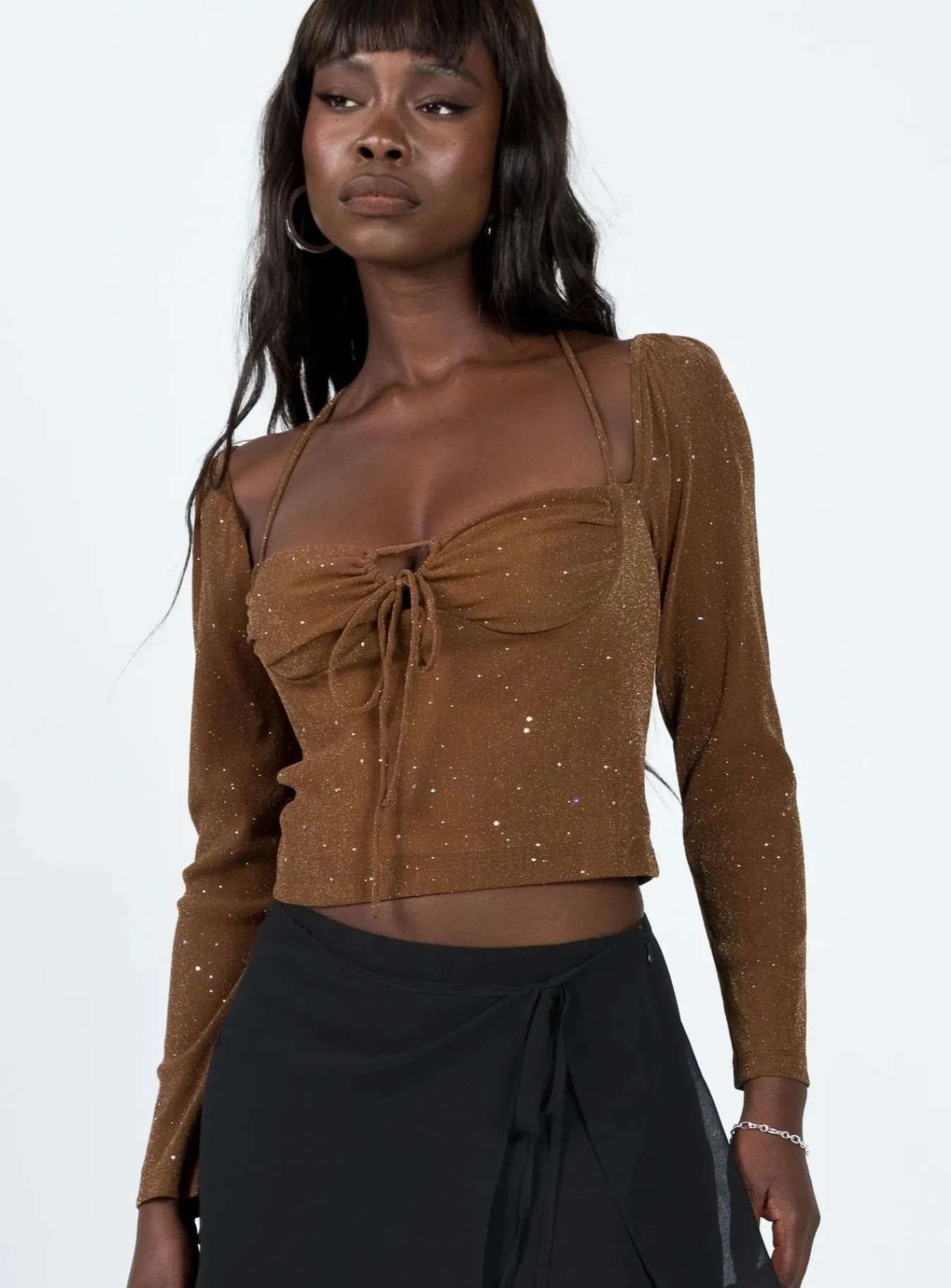 Princess Polly Stassy Long Sleeve Top Brown Hot