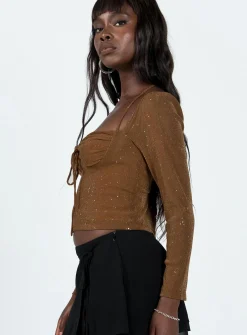 Princess Polly Stassy Long Sleeve Top Brown Hot