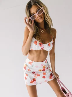 Princess Polly Stephanie Satin Setfloral   White Outlet