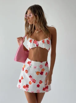 Princess Polly Stephanie Satin Setfloral   White Outlet