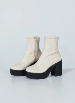 Princess Polly Stillwater Platform Boots  Cream Cheap
