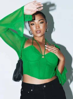Princess Polly Stimpson Long Sleeve Top  Green Clearance