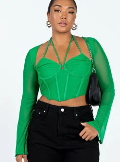 Princess Polly Stimpson Long Sleeve Top  Green Clearance