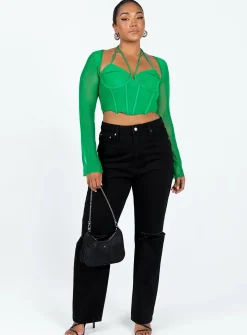 Princess Polly Stimpson Long Sleeve Top  Green Clearance