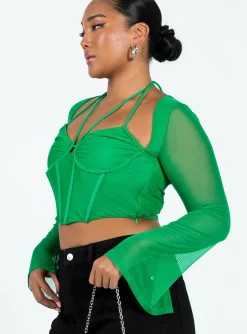 Princess Polly Stimpson Long Sleeve Top  Green Clearance