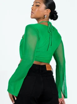 Princess Polly Stimpson Long Sleeve Top  Green Clearance