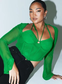 Princess Polly Stimpson Long Sleeve Top  Green Clearance
