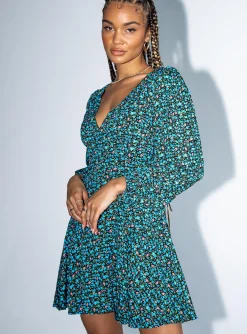 Princess Polly Sting Long Sleeve Mini Dressfloral   Black Fashion