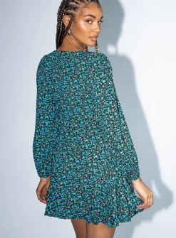 Princess Polly Sting Long Sleeve Mini Dressfloral   Black Fashion