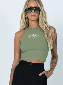 Princess Polly Striker Tank Top  Sage Sale