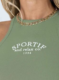 Princess Polly Striker Tank Top  Sage Sale