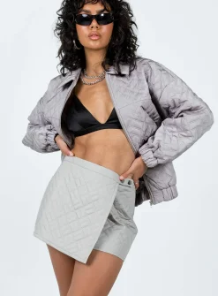 Princess Polly Suffolk Quilted Mini Skirt Grey New