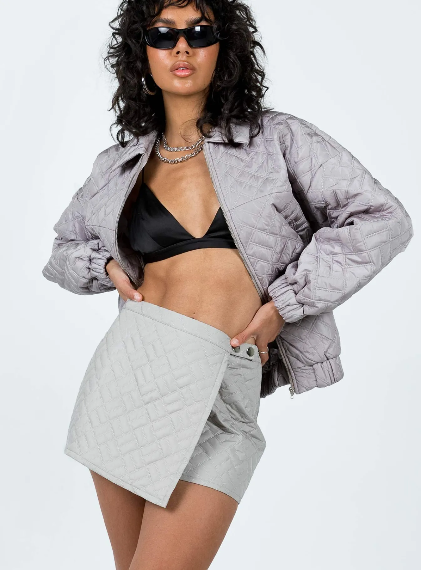 Princess Polly Suffolk Quilted Mini Skirt Grey New