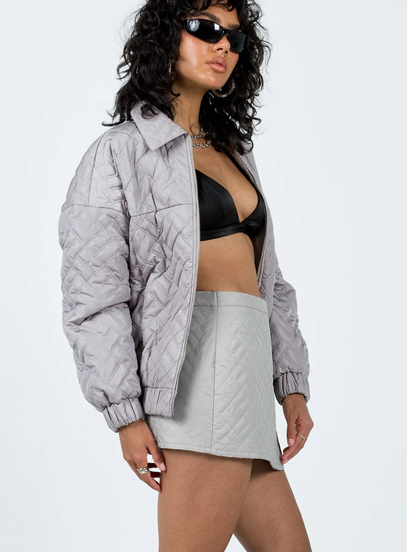 Princess Polly Suffolk Quilted Mini Skirt Grey New