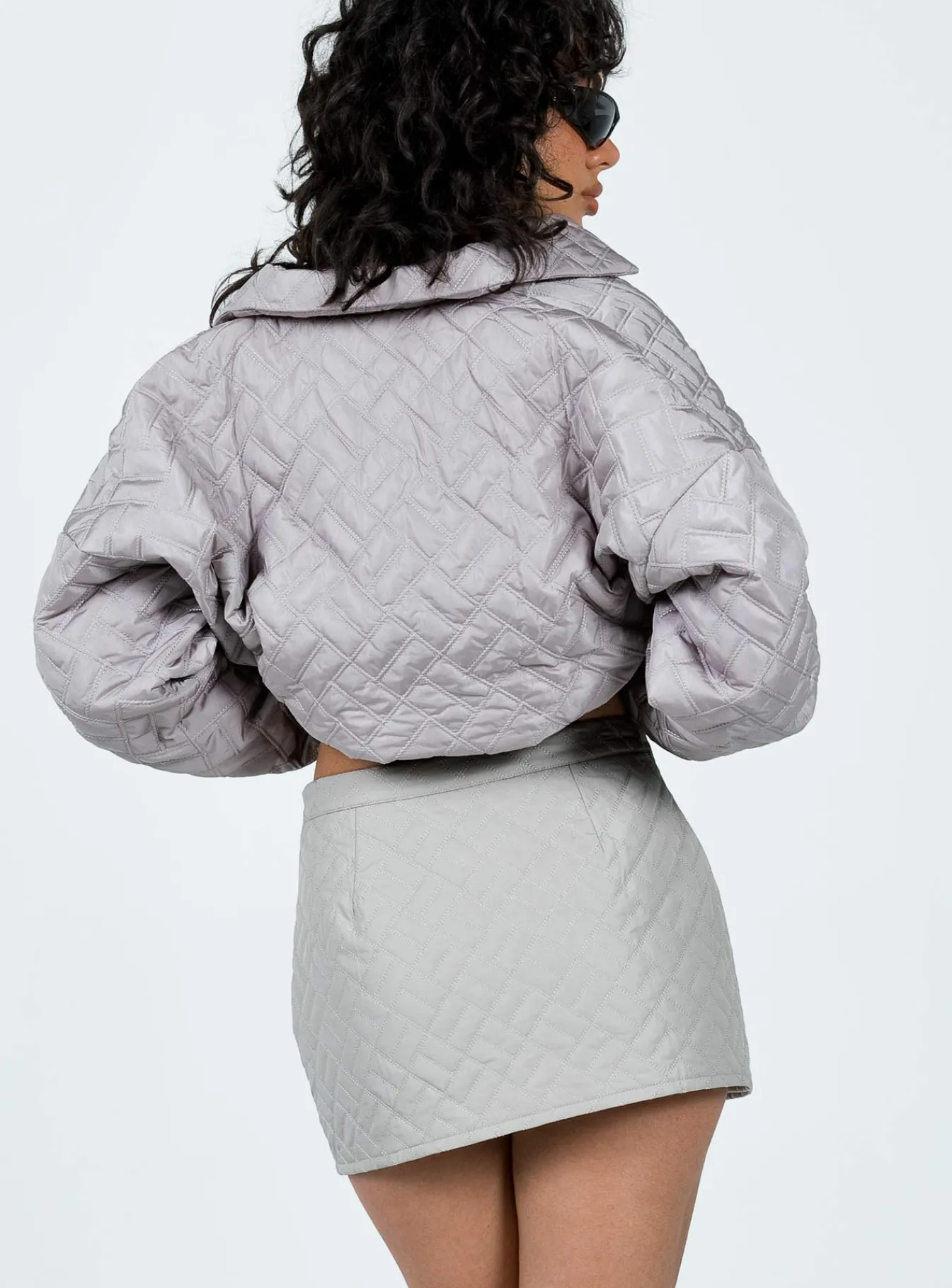 Princess Polly Suffolk Quilted Mini Skirt Grey New