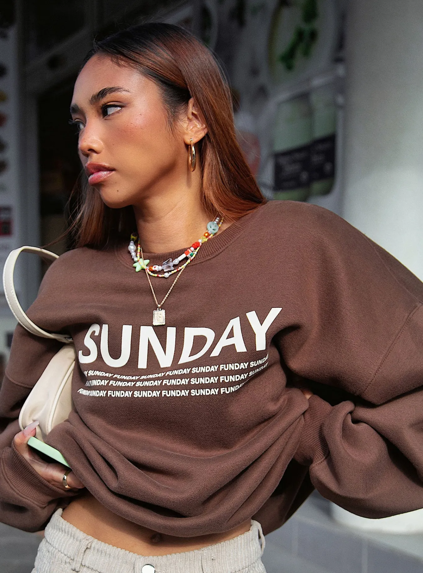 Princess Polly Sunday Funday Sweatshirt Brown Hot