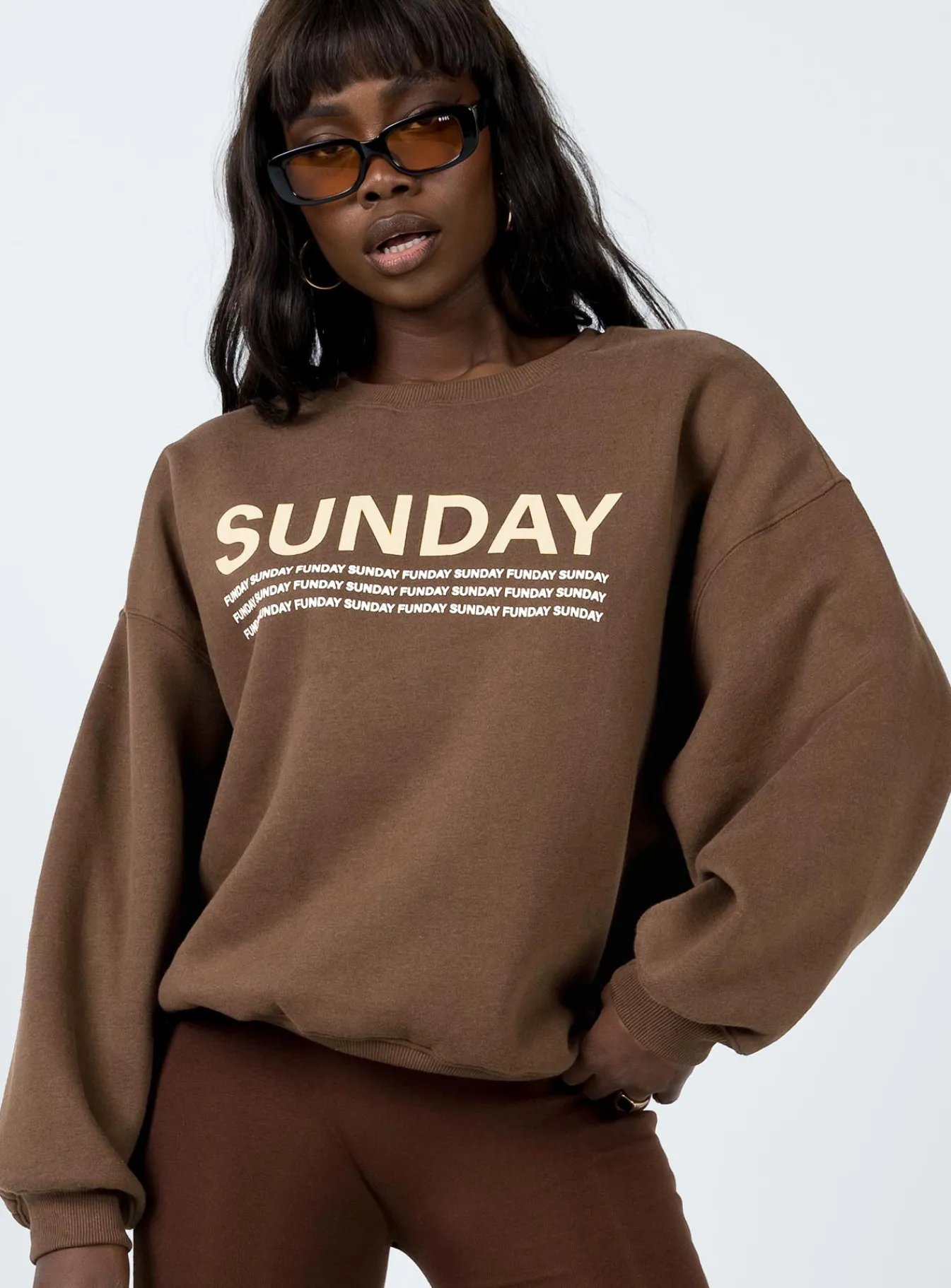 Princess Polly Sunday Funday Sweatshirt Brown Hot