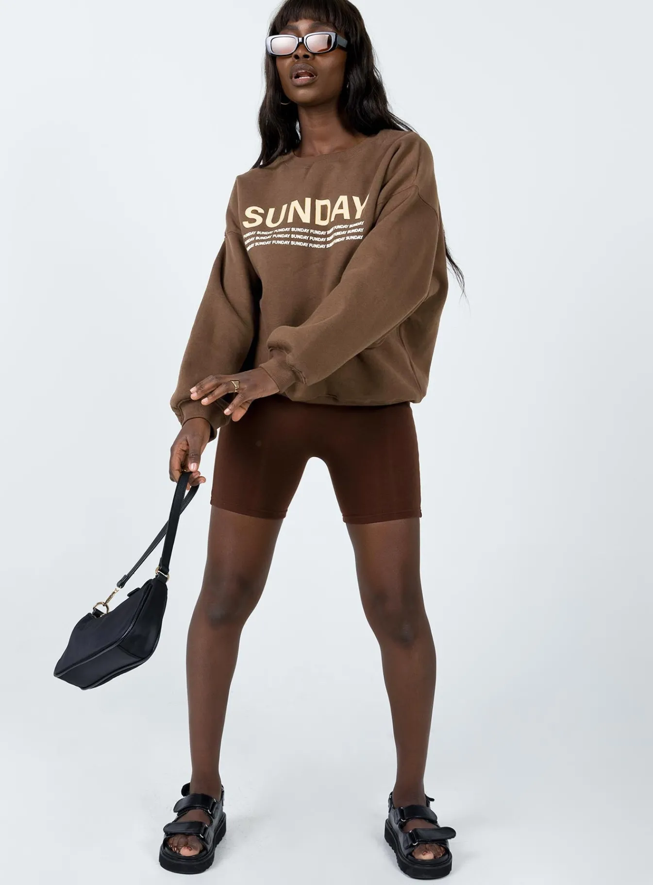Princess Polly Sunday Funday Sweatshirt Brown Hot