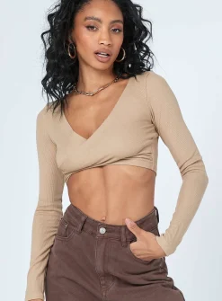 Princess Polly Suri Long Sleeve Top  Beige Fashion