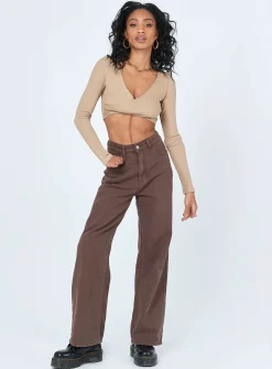 Princess Polly Suri Long Sleeve Top  Beige Fashion