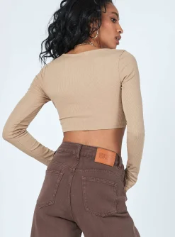 Princess Polly Suri Long Sleeve Top  Beige Fashion