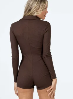 Princess Polly Susie Long Sleeve Romper  Brown Hot