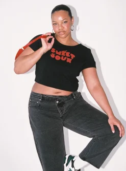 Princess Polly Sweet N Sour Teecurve Black / Red New
