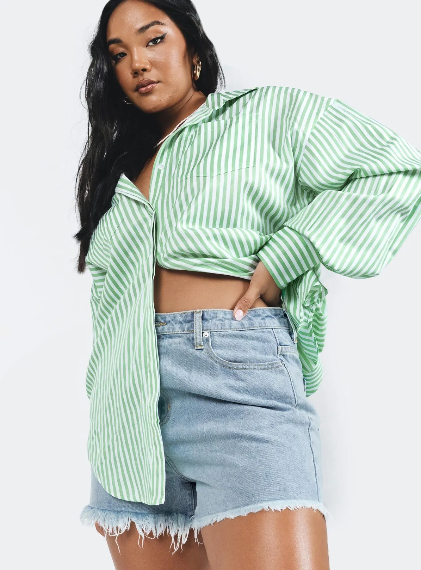 Princess Polly Swindon Shirt Green Stripe Fashion