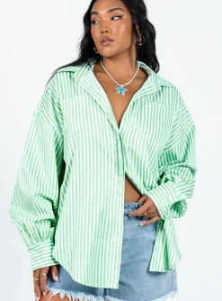 Princess Polly Swindon Shirt  Green Stripe Fashion