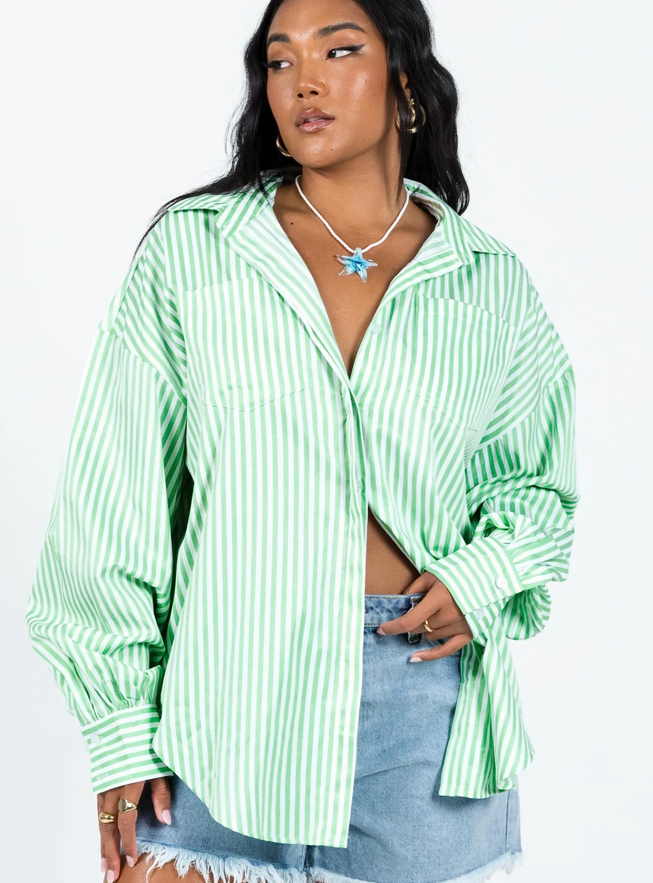 Princess Polly Swindon Shirt Green Stripe Fashion