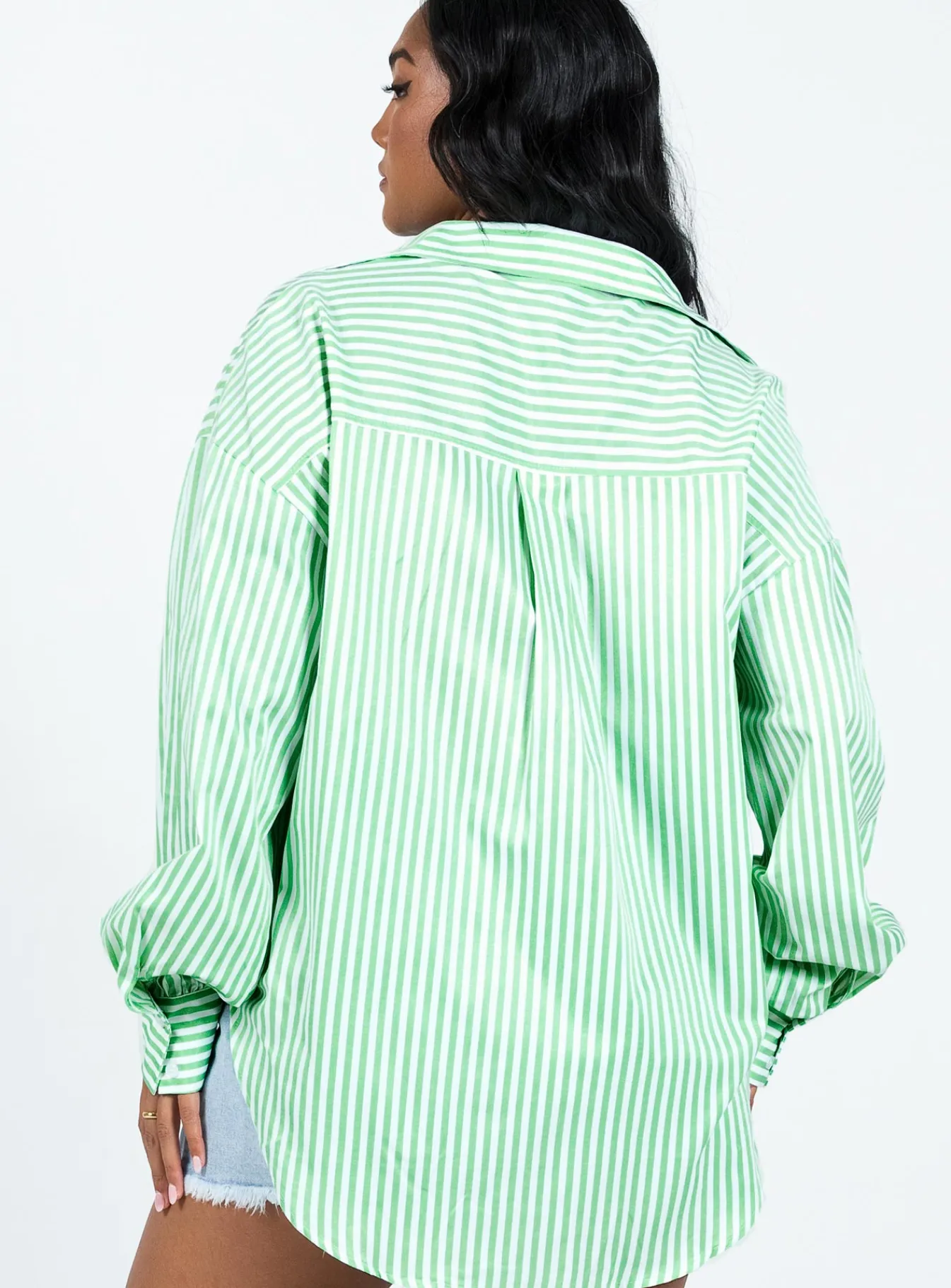 Princess Polly Swindon Shirt Green Stripe Fashion