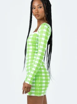 Princess Polly Sybil Long Sleeve Mini Dress/ White Green Shop