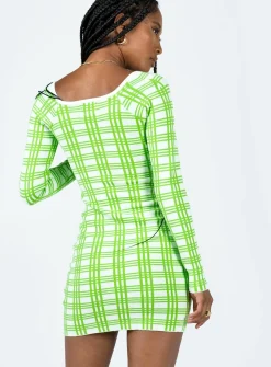 Princess Polly Sybil Long Sleeve Mini Dress/ White Green Shop