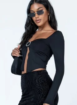 Princess Polly Sylvie Long Sleeve Top  Black Sale