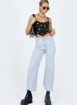 Princess Polly Symonds Corset Top  Black / Floral Flash Sale