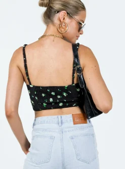 Princess Polly Symonds Corset Top  Black / Floral Flash Sale