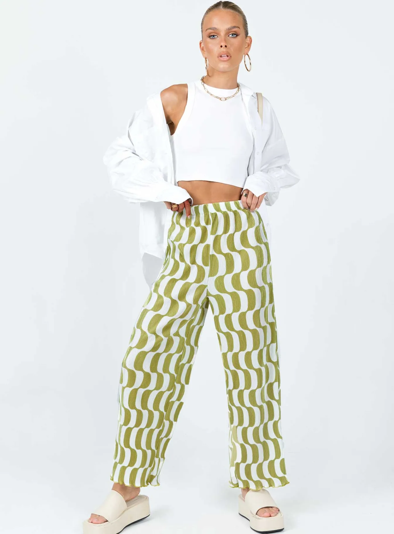 Princess Polly Taina Pleated Wide Leg Pantsmulti Green Cheap
