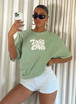 Princess Polly Take Care Oversized Tee  Green Cheap
