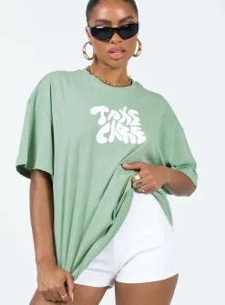 Princess Polly Take Care Oversized Tee  Green Cheap