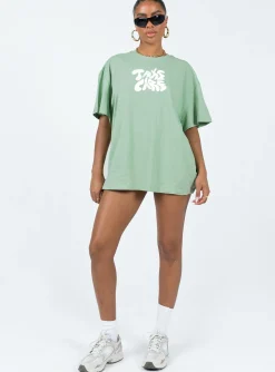 Princess Polly Take Care Oversized Tee  Green Cheap
